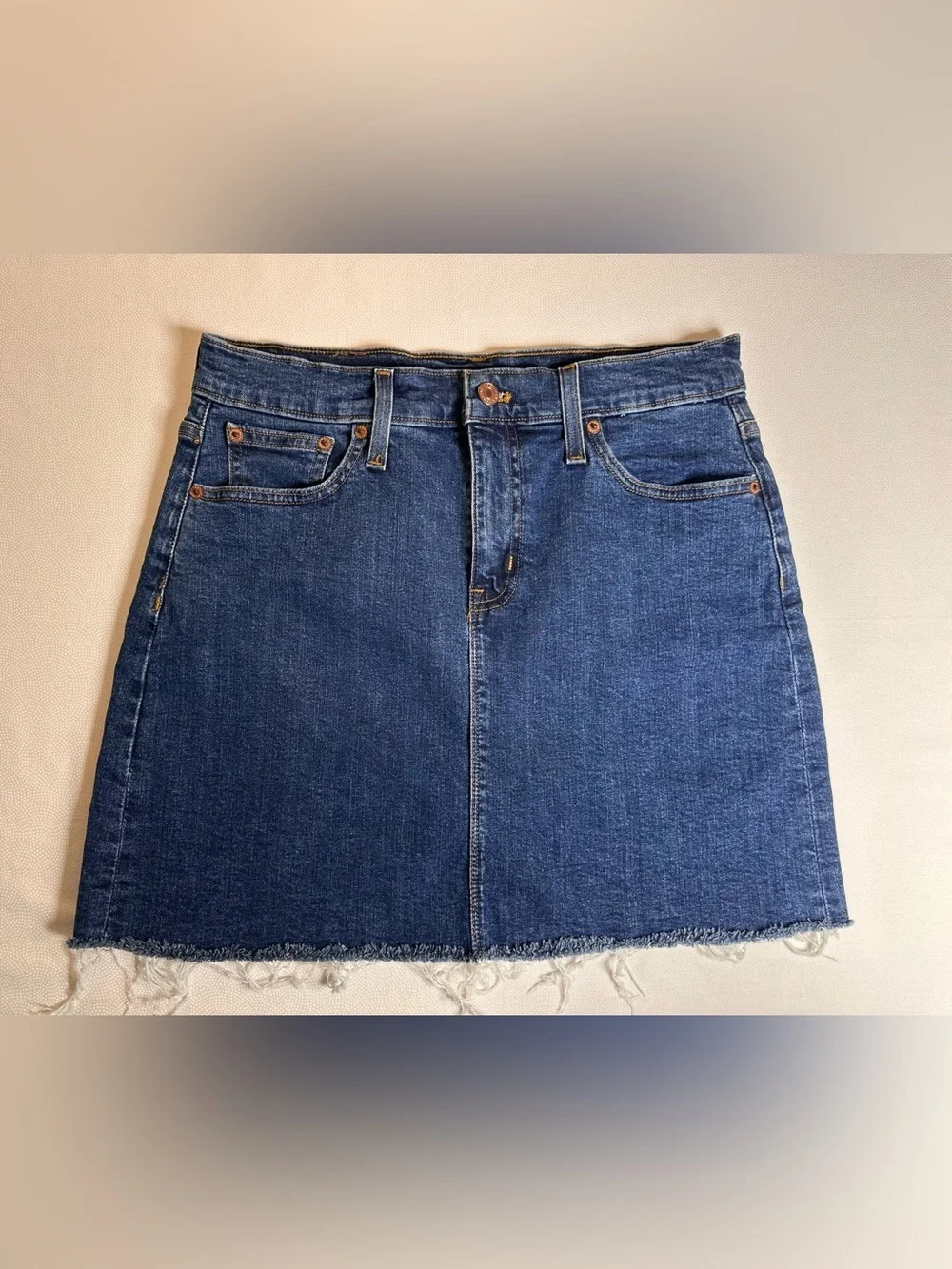 J.Crew Mercantile Denim Mini Skirt Womens 4 Blue Raw Hem Stretch Jean